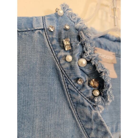 Chico's Women's 100% Lyocell Button Up Studded Denim Shirt Blue Size 2 / Large - Picture 9 of 10